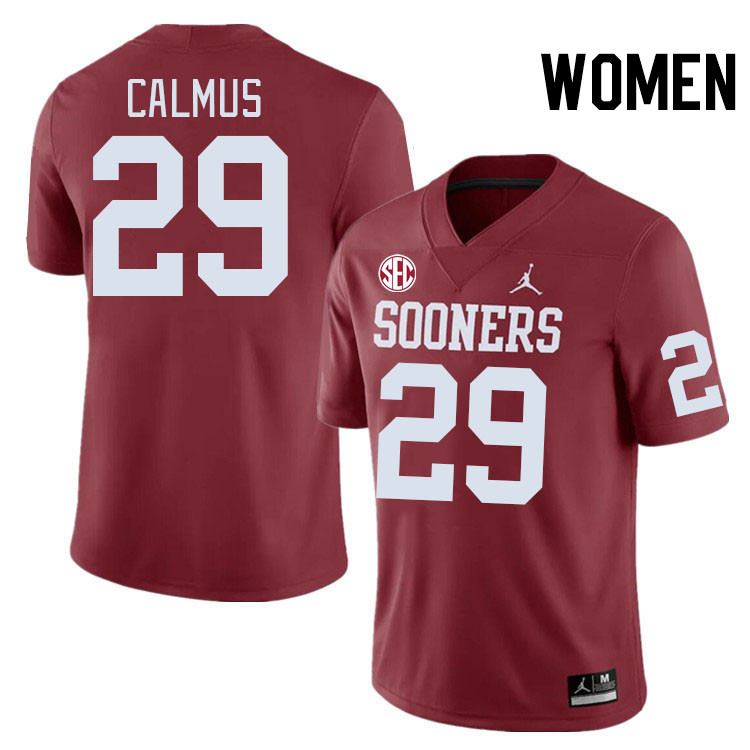 Women #29 Casen Calmus Oklahoma Sooners 2024 SEC Conference College Football Jerseys-Crimson